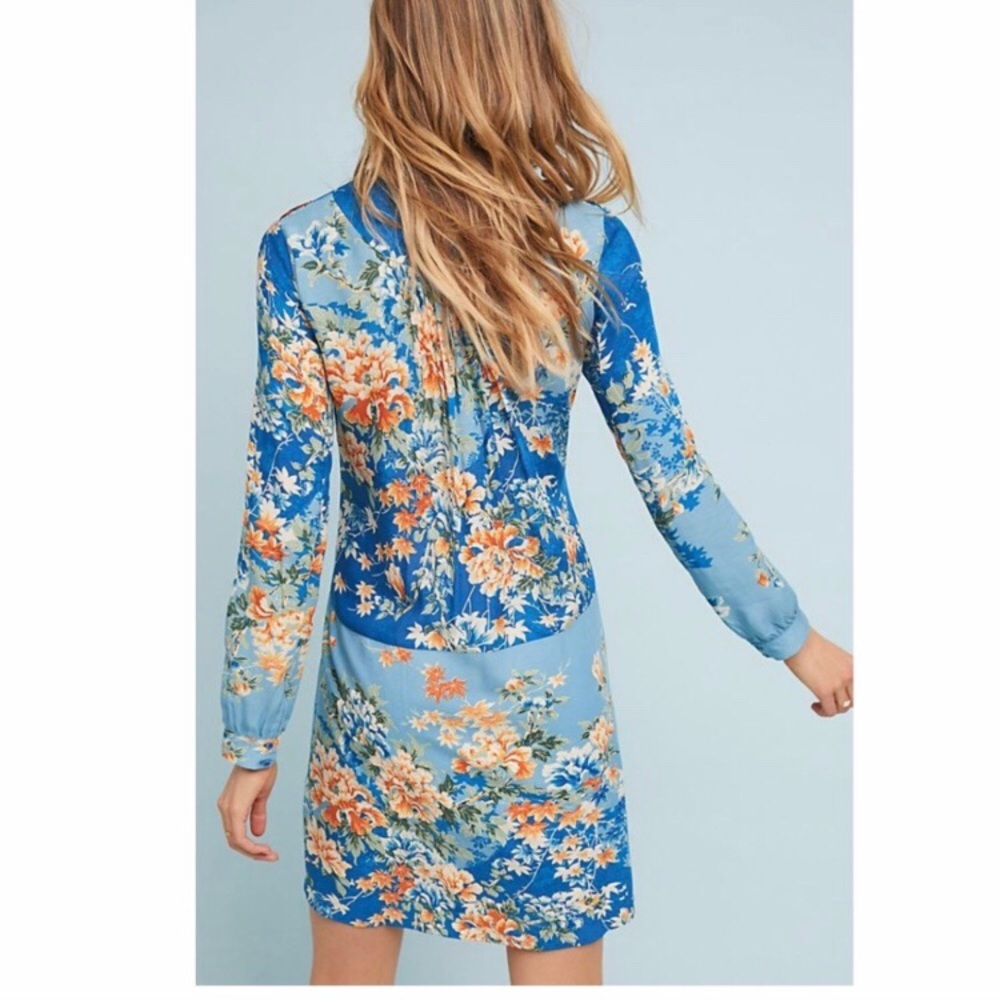 Tiny Blue Motif, Long Sleeve Knee-Length Dress, New with Tags - Picture 10 of 11